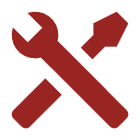Pictogramm - Roter Schraubendreher und Schraubenschlüssel gekreuzt